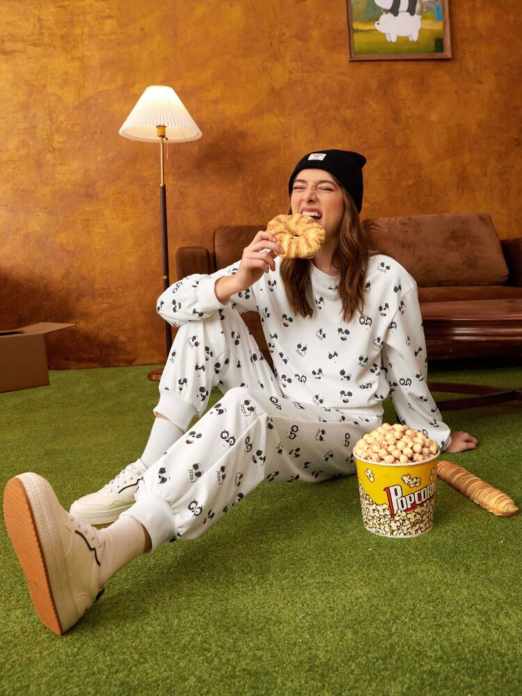 We Bare Bears X SHEIN Cartoon Graphic Drop Shoulder Pullover - White - View 4