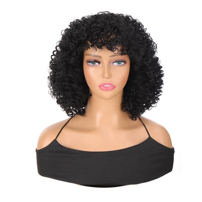 Natural Short Curly Synthetic Wig With Bangs