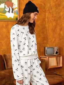 We Bare Bears X SHEIN Cartoon Graphic Drop Shoulder Pullover - White - View 6