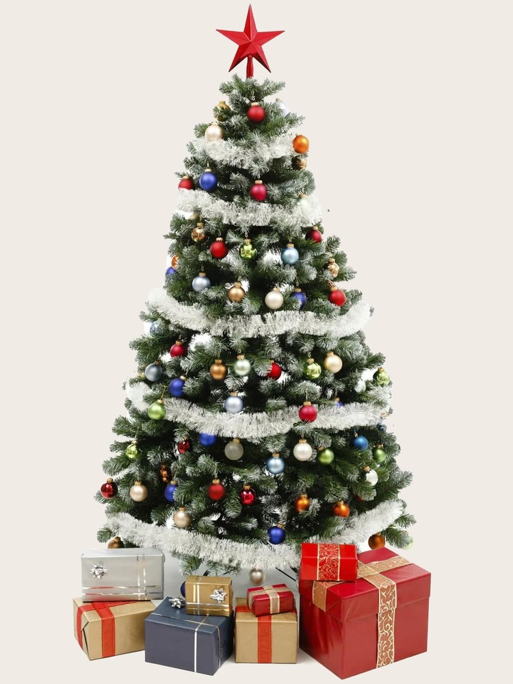 1pc Silver Santa Claus & Christmas Tree Decoration Garland For Fireplace Party Decorative Use - Silver - View 2