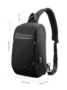 Men USB Charging Port Sling Bag - Black - View 3
