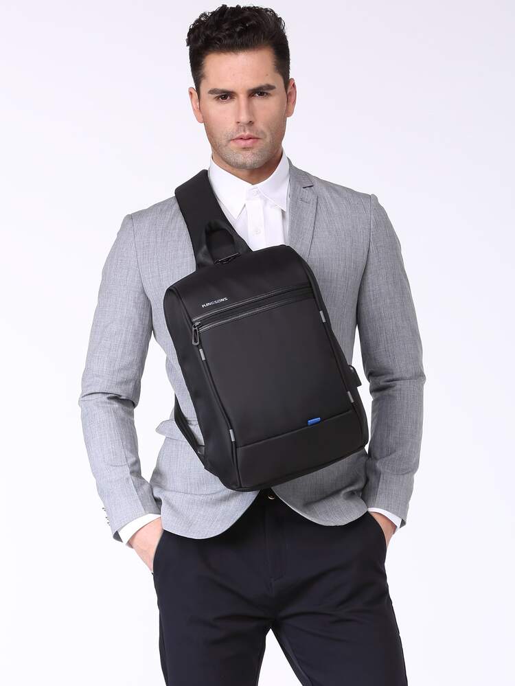 Men USB Charging Port Sling Bag - Black - View 5