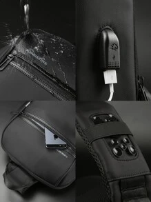 Men USB Charging Port Sling Bag - Black - View 6