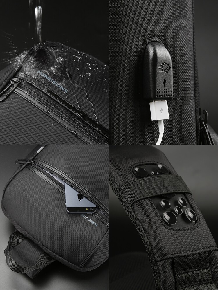 Men USB Charging Port Sling Bag - Black - View 6