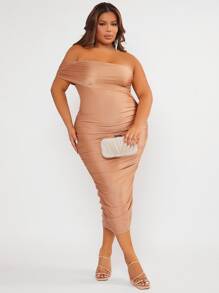 SHEIN SXY Vestido ajustado de un hombro fruncido - Rosa vieja - Ver 3