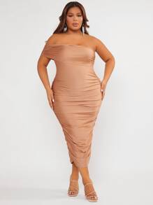 SHEIN SXY Vestido ajustado de un hombro fruncido - Rosa vieja - Ver 4