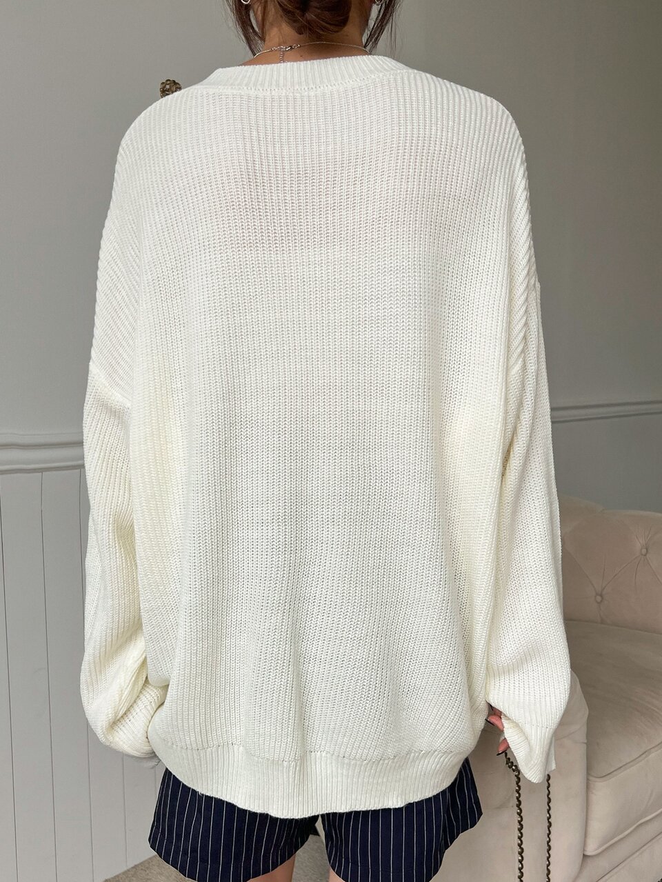 V Neck Drop Shoulder Sweater