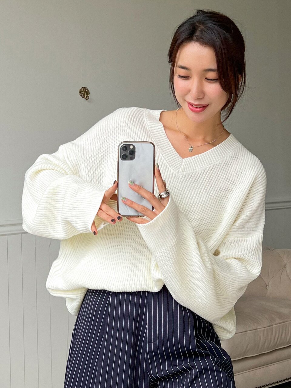 V Neck Drop Shoulder Sweater