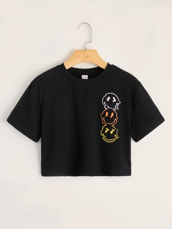 Morgan Mondays Co Crop T-Shirt mit Ausdruck Muster