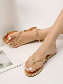 Metallic Knot Decor Thong Sandals,European and American style flat