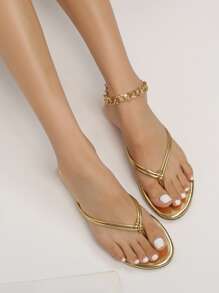 Metallic Knot Decor Thong Sandals,European and American style flat