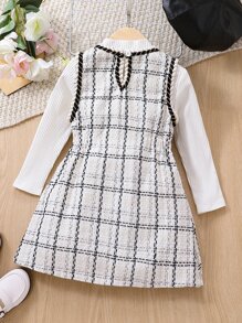 SHEIN Cô Gái Trẻ Cổ giả Áo thun & In kẻ sọc Váy không tay - trắng - Xem 2