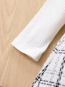 SHEIN Cô Gái Trẻ Cổ giả Áo thun & In kẻ sọc Váy không tay - trắng - Xem 3