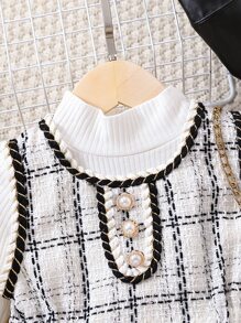 SHEIN Cô Gái Trẻ Cổ giả Áo thun & In kẻ sọc Váy không tay - trắng - Xem 4