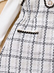 SHEIN Cô Gái Trẻ Cổ giả Áo thun & In kẻ sọc Váy không tay - trắng - Xem 5