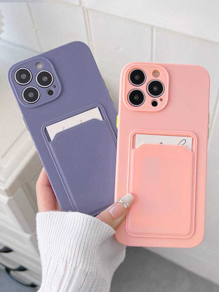 2 chiếc hộp đựng điện thoại màu đặc có khe cắm thẻ - Nhiều màu - Xem 1