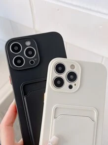 2pcs Plain Phone Case With Card Slot - Black and White - View 2