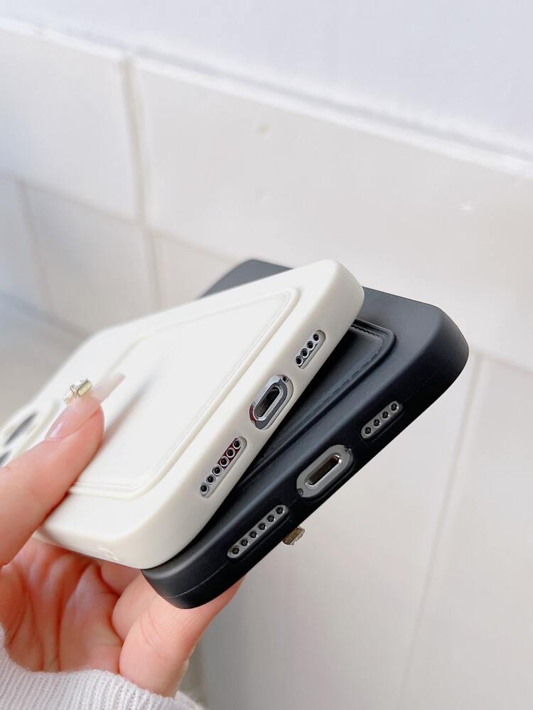 2 chiếc hộp đựng điện thoại màu đặc có khe cắm thẻ - Đen và trắng - Xem 3