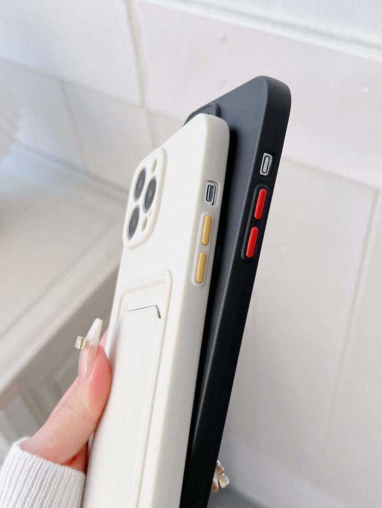 2 chiếc hộp đựng điện thoại màu đặc có khe cắm thẻ - Đen và trắng - Xem 4