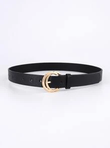 1pc Women Minimalist PU Buckle Belt Summer, School - Black - View 3