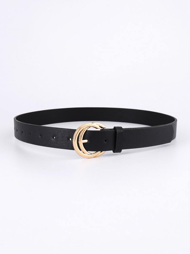 1pc Women Minimalist PU Buckle Belt Summer, School - Black - View 2