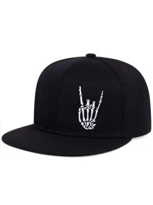 Men Skeleton Hand Embroidered Hip Hop Cap - Black - View 1