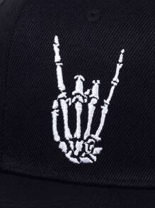 Men Skeleton Hand Embroidered Hip Hop Cap - Black - View 5