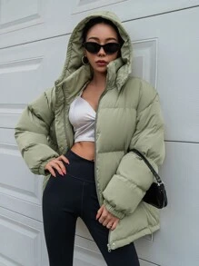 DAZY Zip Up Hooded Padded Thick Pockets Coat, Women Winter Coat Jacket - Army Green - View 8