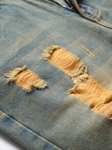 Men Ripped Frayed Bleach Wash Jeans - Medium Wash - View 3