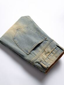 Men Ripped Frayed Bleach Wash Jeans - Medium Wash - View 4