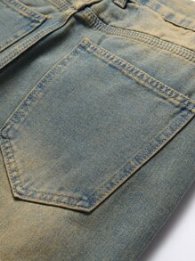 Men Ripped Frayed Bleach Wash Jeans - Medium Wash - View 5