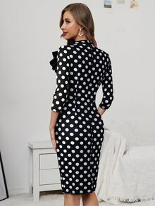 Bow Front Polka Dot Dress - Black and White - View 2