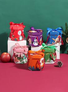 5 件/10 件可爱六角形蝴蝶结丝带纸质糖果饼干礼品盒适用于圣诞节、万圣节、万圣节装饰 - 彩色 - 查看 1