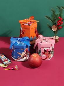 5 件/10 件可爱六角形蝴蝶结丝带纸质糖果饼干礼品盒适用于圣诞节、万圣节、万圣节装饰 - 彩色 - 查看 3