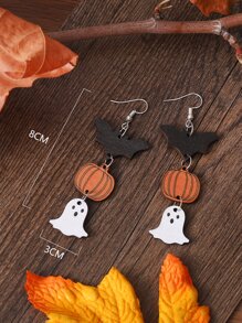 Halloween Pumpkin & Bat Drop Earrings - Multicolor - View 3
