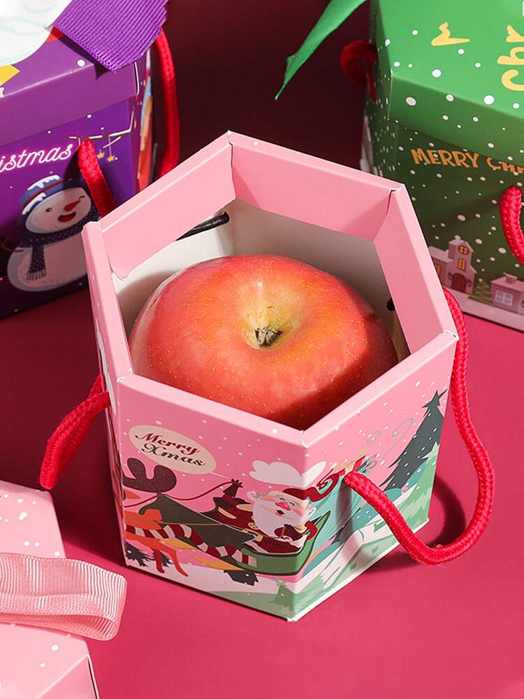 5 件/10 件可爱六角形蝴蝶结丝带纸质糖果饼干礼品盒适用于圣诞节、万圣节、万圣节装饰 - 彩色 - 查看 2