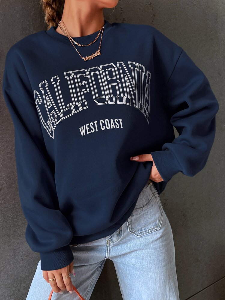 SHEIN Unity Letter Graphic Drop Shoulder Sweatshirt,Long Sleeve Tops Graduation,Back To School Outfits,Graduation,Teacher Outfits For Women,Back To School Pullover Fall Outfit - Navy Blue - View 1