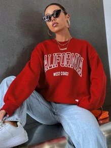 SHEIN Unity Letter Graphic Drop Shoulder Sweatshirt - Red - View 3