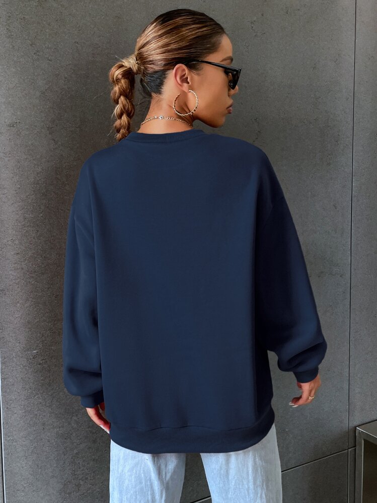 SHEIN Unity Letter Graphic Drop Shoulder Sweatshirt,Long Sleeve Tops Graduation,Back To School Outfits,Graduation,Teacher Outfits For Women,Back To School Pullover Fall Outfit - Navy Blue - View 2