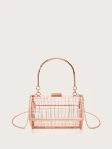 迷你鏤空鏈條盒型包,完美新娘錢包適合婚禮,舞會和派對活動 - 玫瑰金 - 查看 1