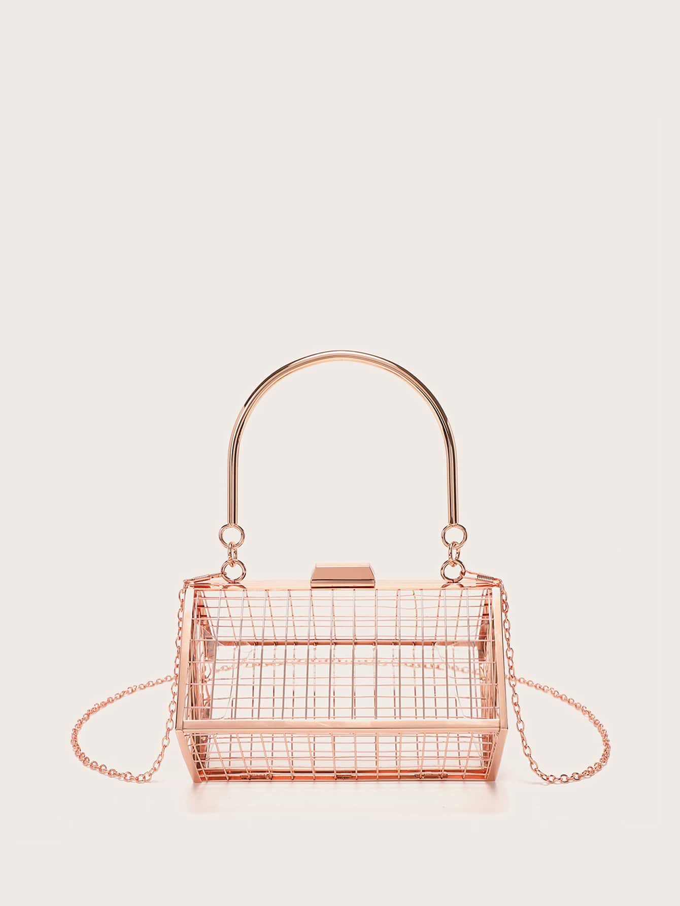 迷你鏤空鏈條盒型包,完美新娘錢包適合婚禮,舞會和派對活動 - 玫瑰金 - 查看 1