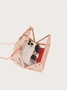 迷你鏤空鏈條盒型包,完美新娘錢包適合婚禮,舞會和派對活動 - 玫瑰金 - 查看 2