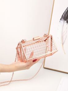 迷你鏤空鏈條盒型包,完美新娘錢包適合婚禮,舞會和派對活動 - 玫瑰金 - 查看 3