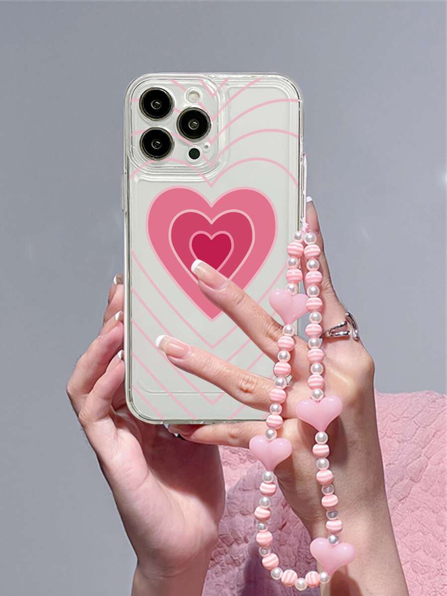 Heart Print Clear Phone Case With Lanyard - Multicolor - View 1