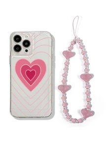 Heart Print Clear Phone Case With Lanyard - Multicolor - View 2