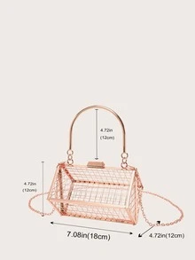 迷你鏤空鏈條盒型包,完美新娘錢包適合婚禮,舞會和派對活動 - 玫瑰金 - 查看 7