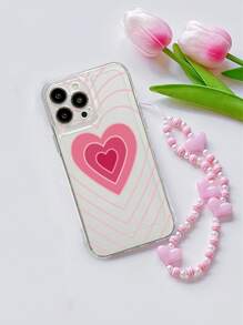 Heart Print Clear Phone Case With Lanyard - Multicolor - View 4