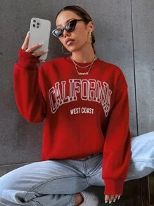 SHEIN Unity Letter Graphic Drop Shoulder Sweatshirt - Red - View 4