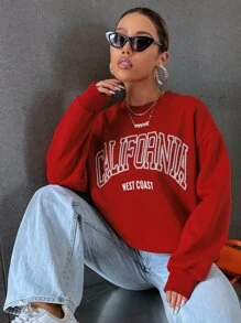 SHEIN Unity Letter Graphic Drop Shoulder Sweatshirt - Red - View 6