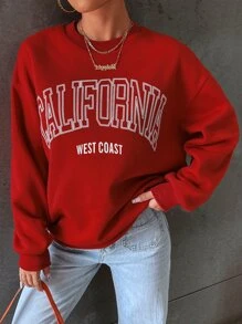 SHEIN Unity Letter Graphic Drop Shoulder Sweatshirt - Red - View 7